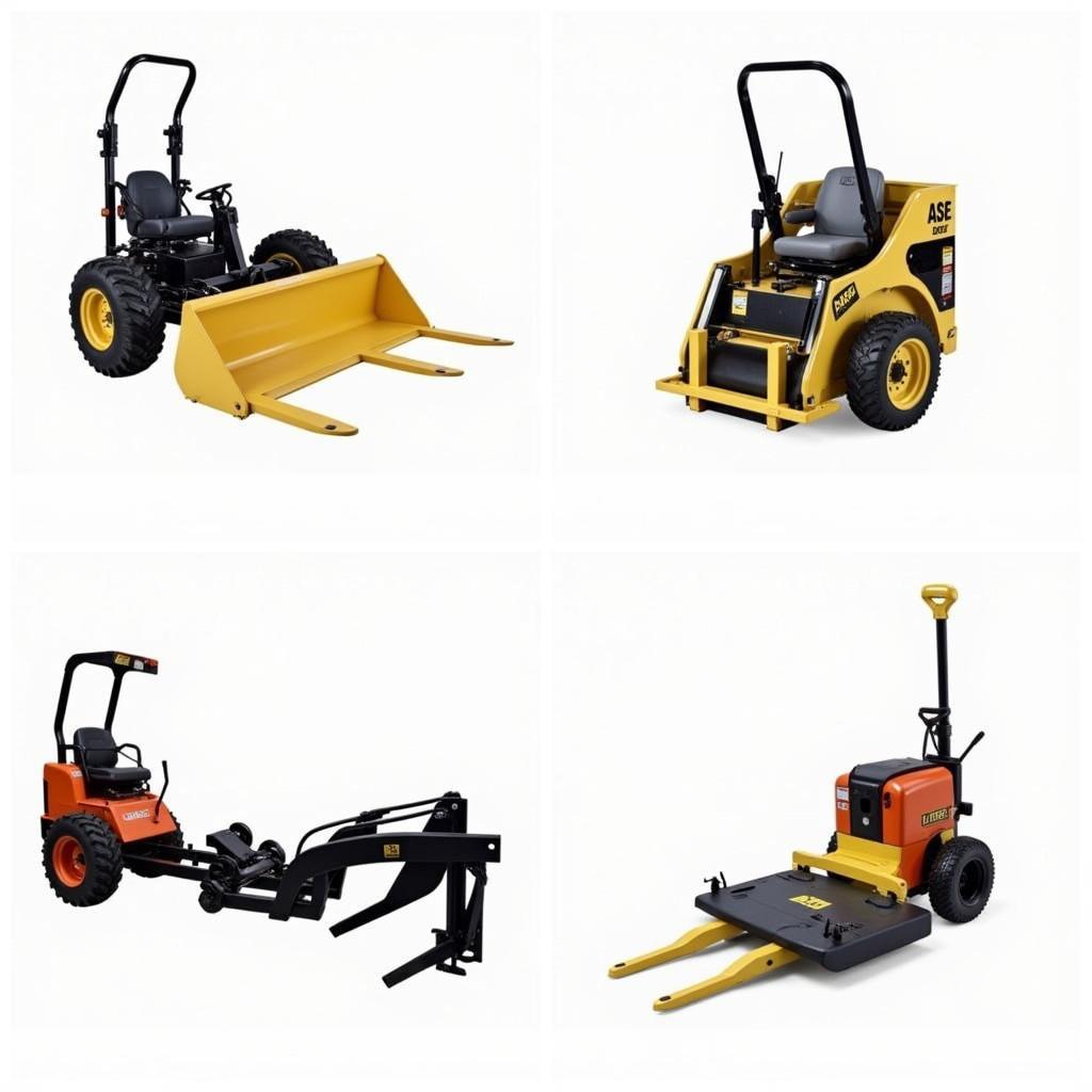 Various attachments for the ASE Cheetah Mini Skid Steer