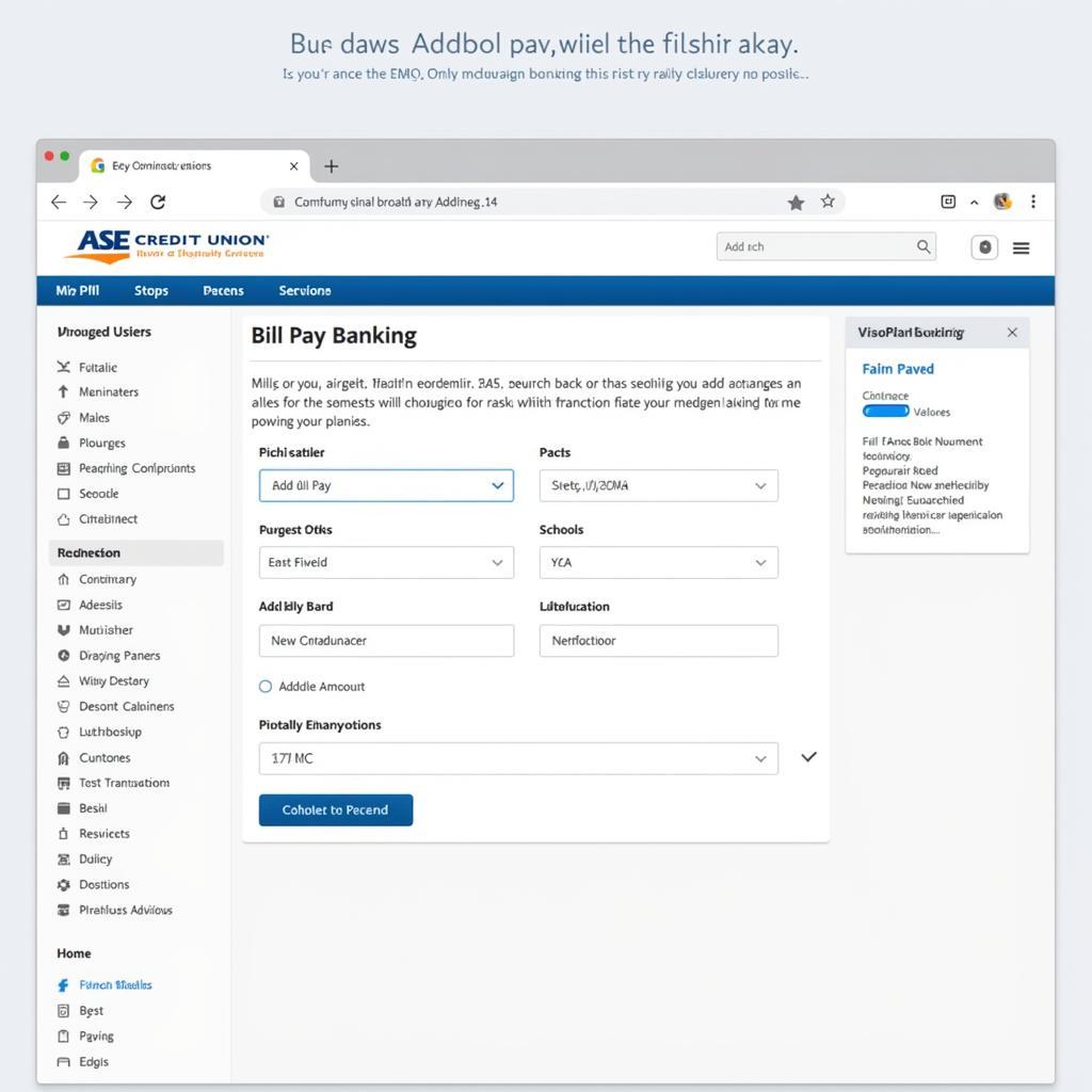 ASE Credit Union Online Banking Dashboard with Bill Pay Feature