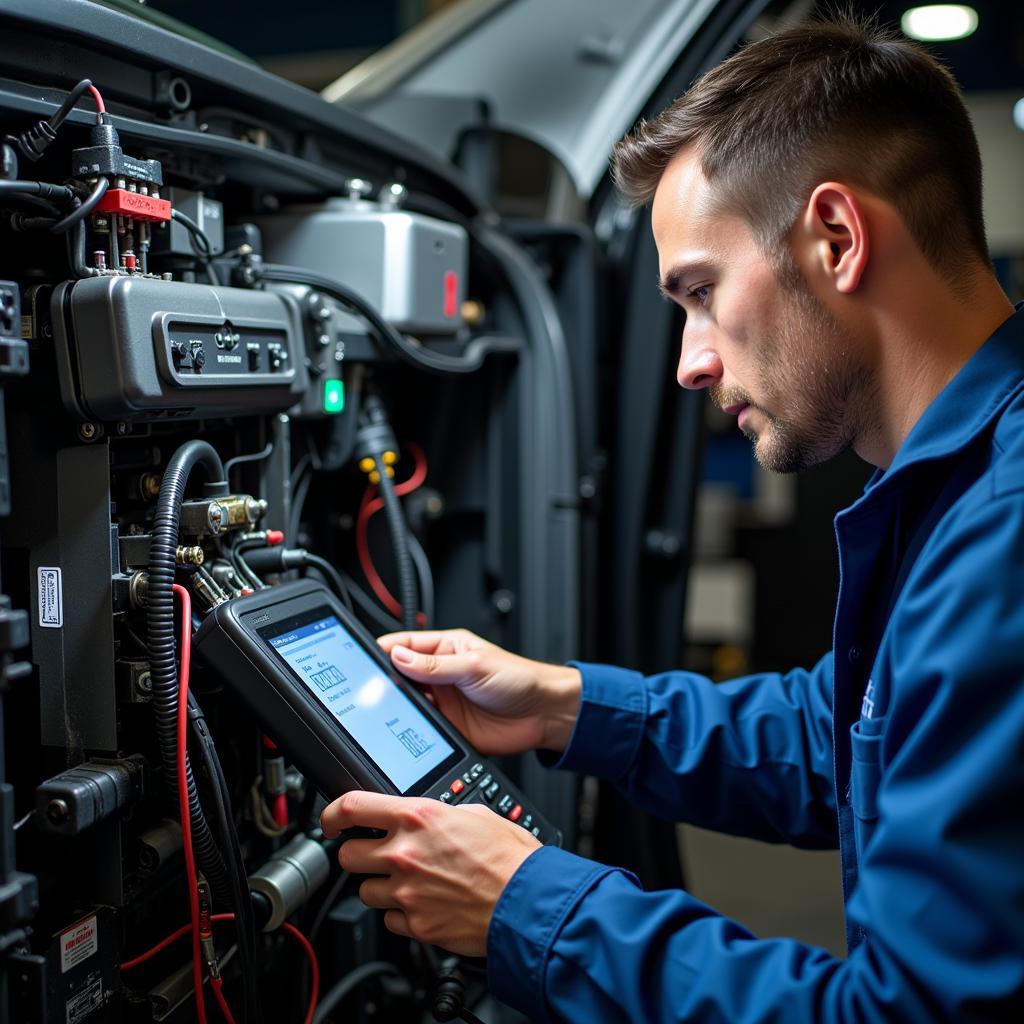 ASE Electrical 2 Technician Working on a Car