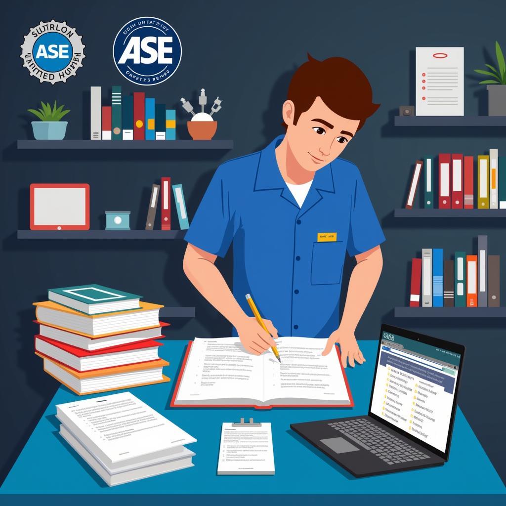 Mechanic Studying for the ASE Entry Level Certification Exam