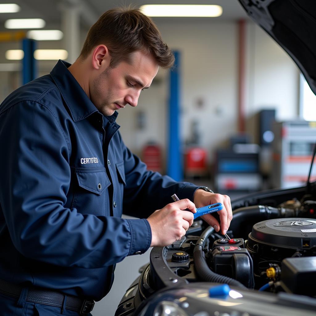 ASE G2 Certified Technician Working on an AC System