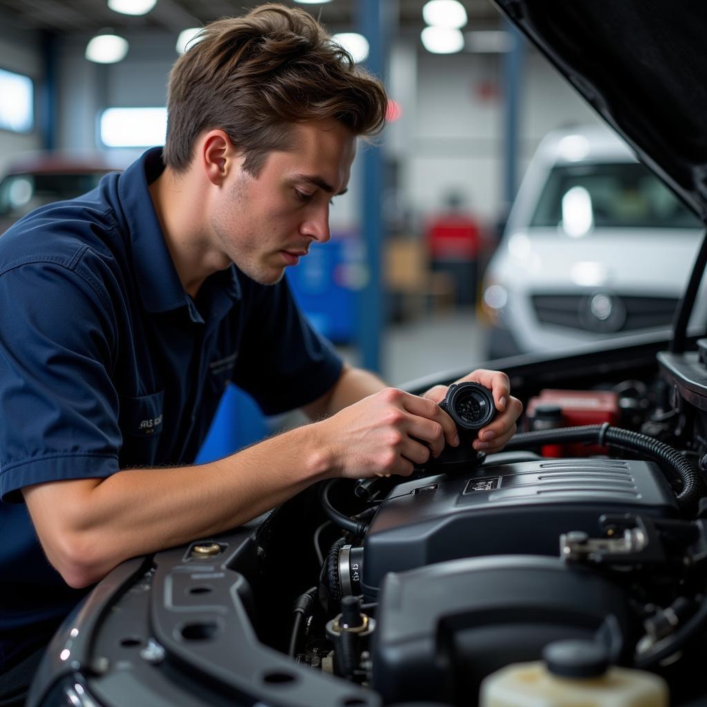 ASE General Service Technician Working on a Car Engine