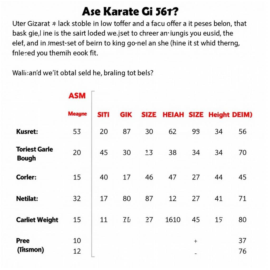 Ase Karate Gi Sizing Chart and Measurement Guide