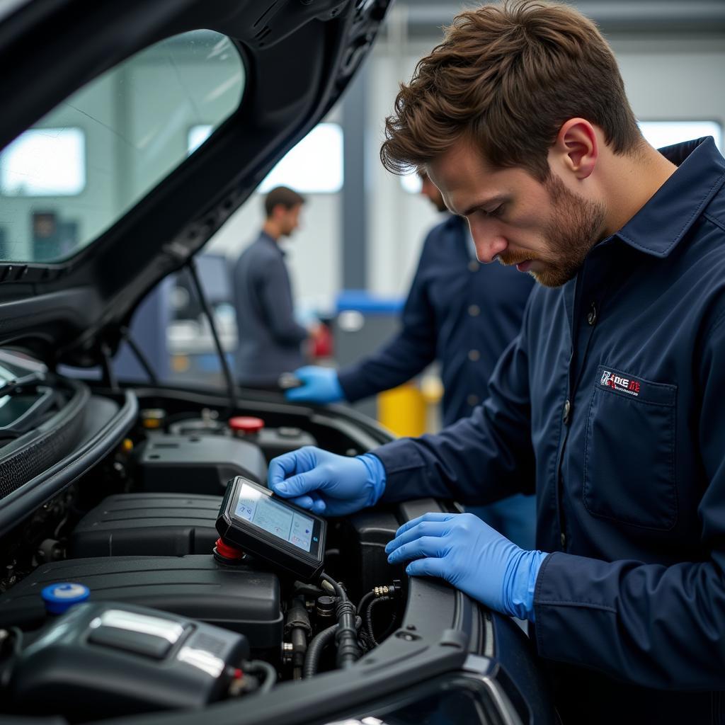 ASE L1 Certified Mechanic Working on a Car