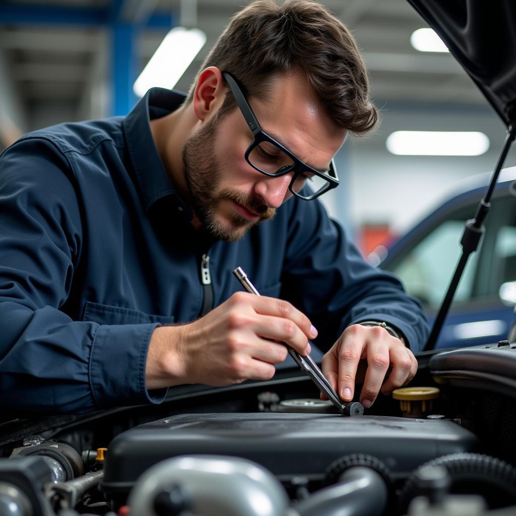 ASE Master Certified Mechanic Working on a Car