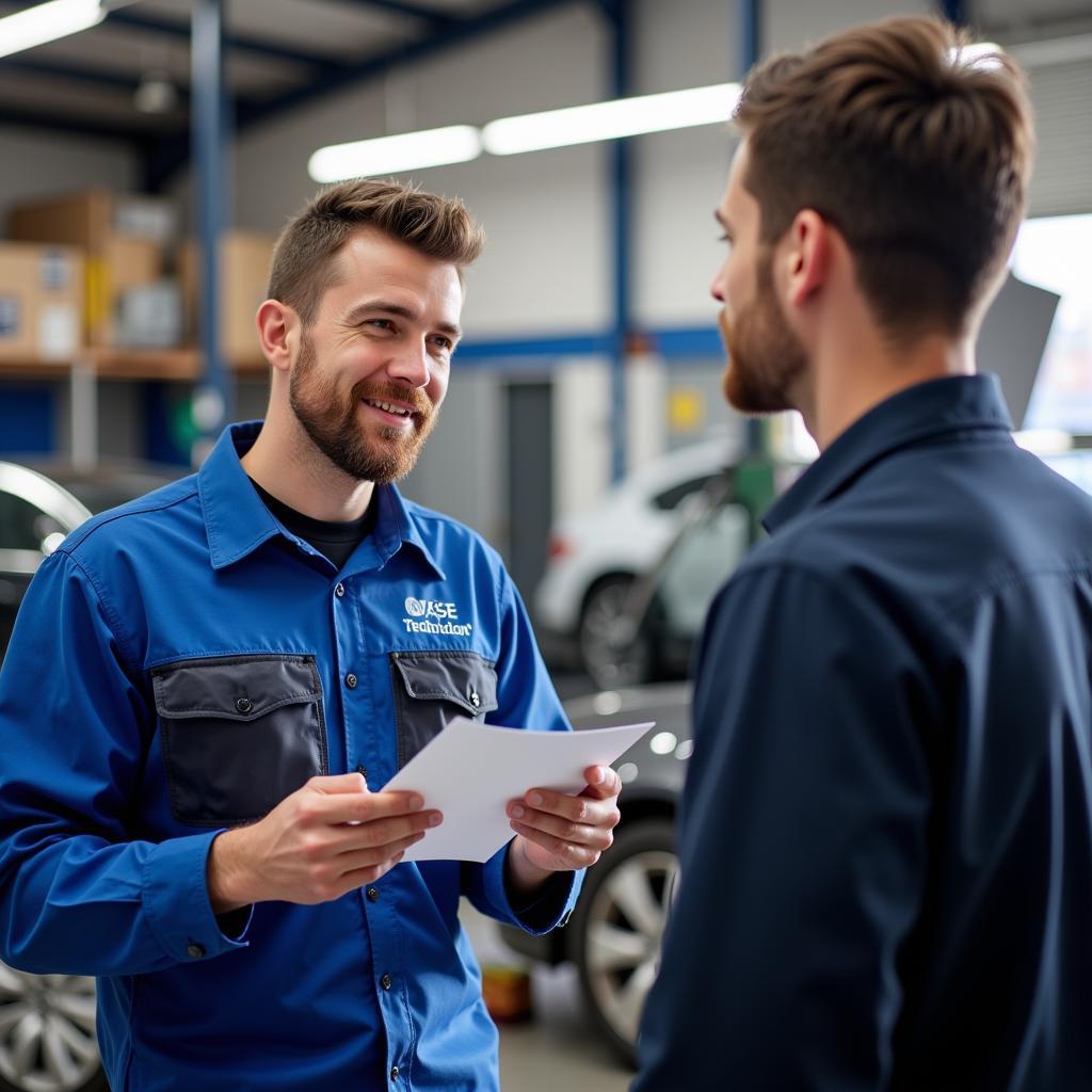 ASE Master Technician Explaining Repair to Customer