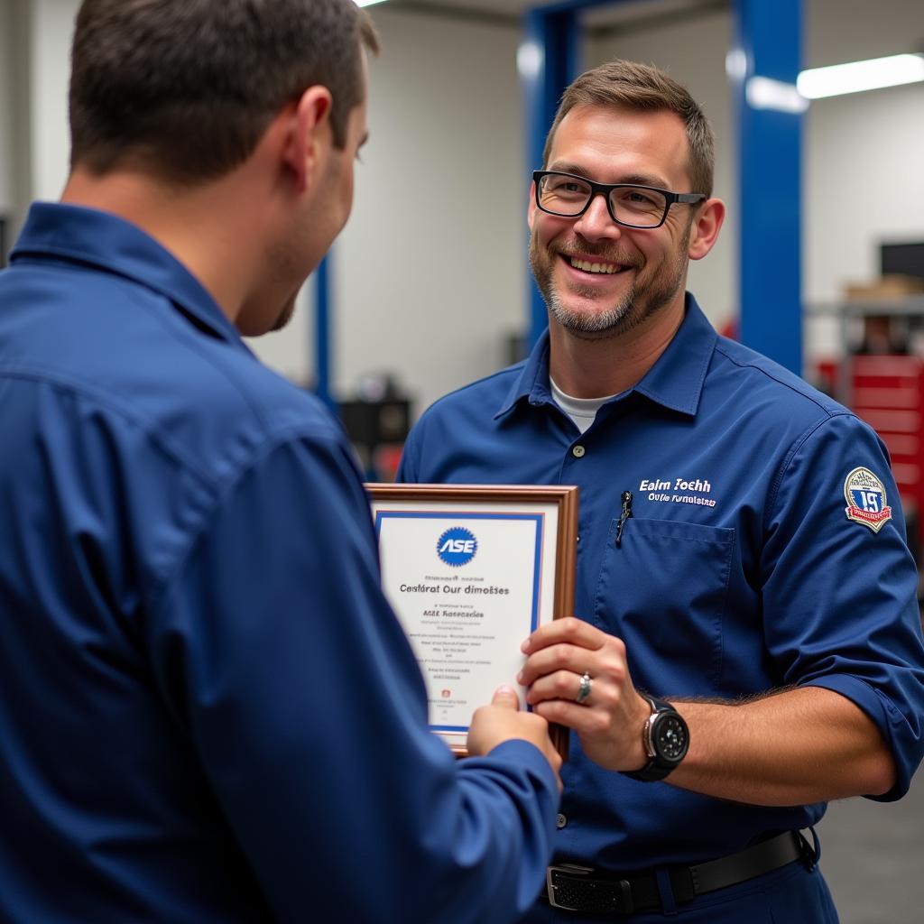 ASE Master Technician Receiving Award