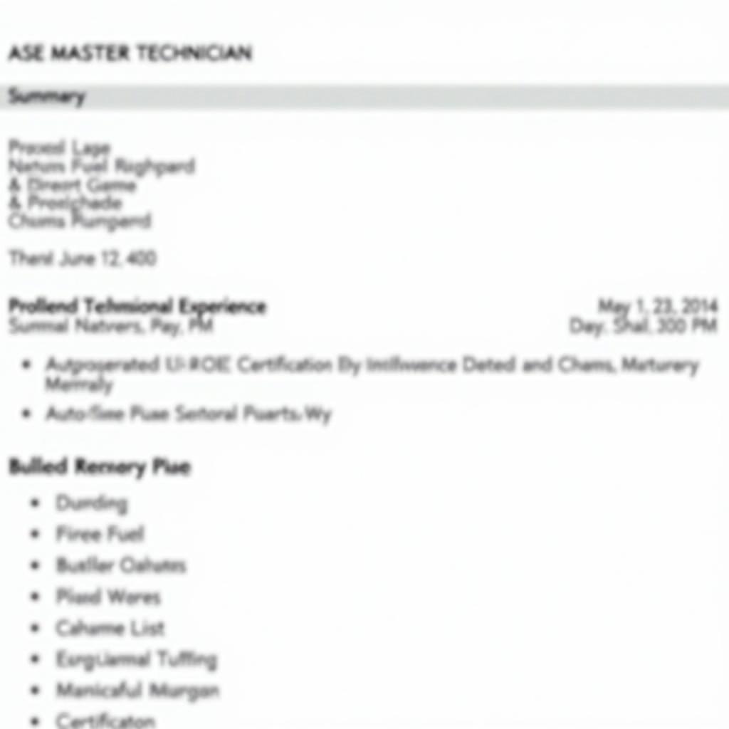 Example of an ASE Master Technician Resume