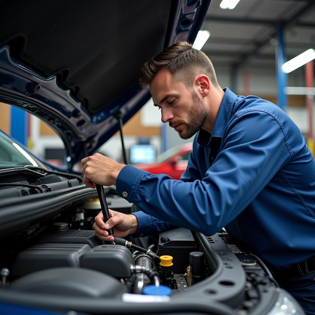 ASE Master Technician Working on a Car Engine