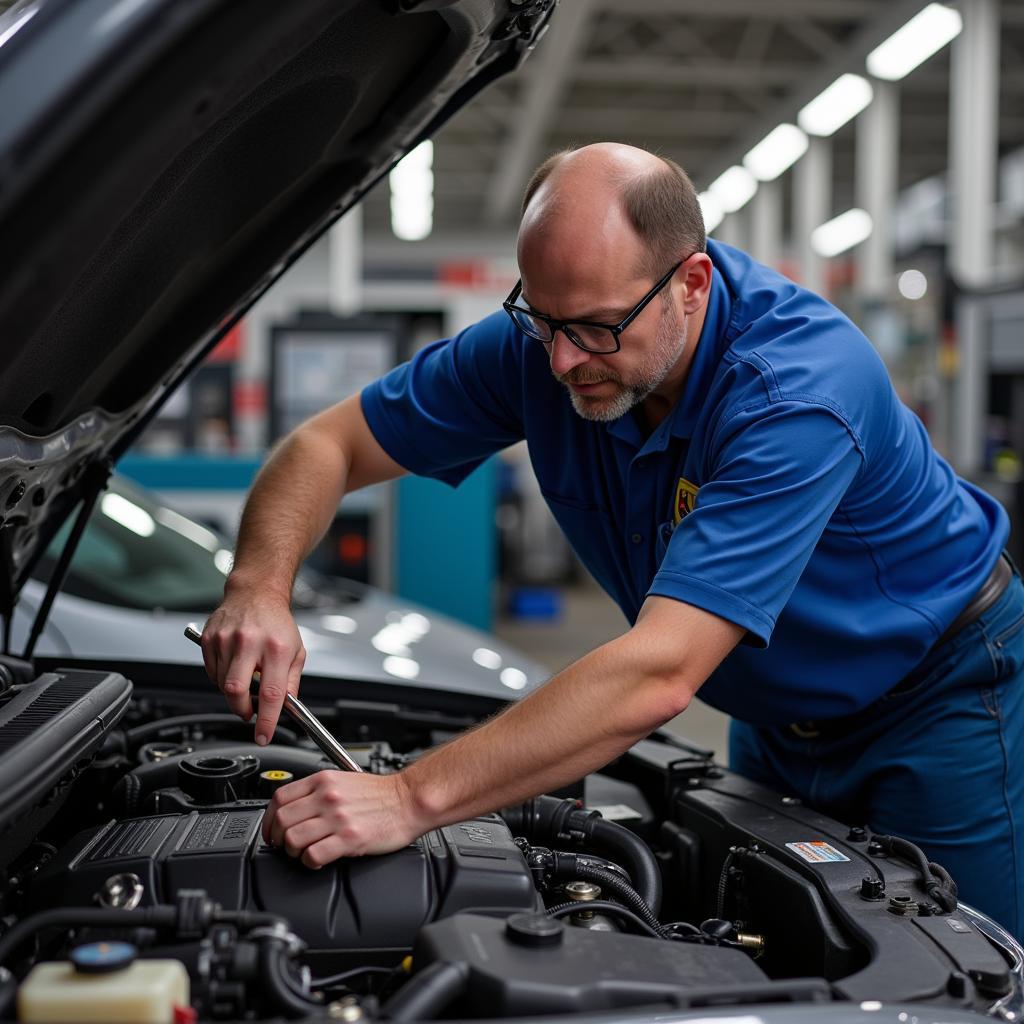 ASE Master Technician Working on Car Engine