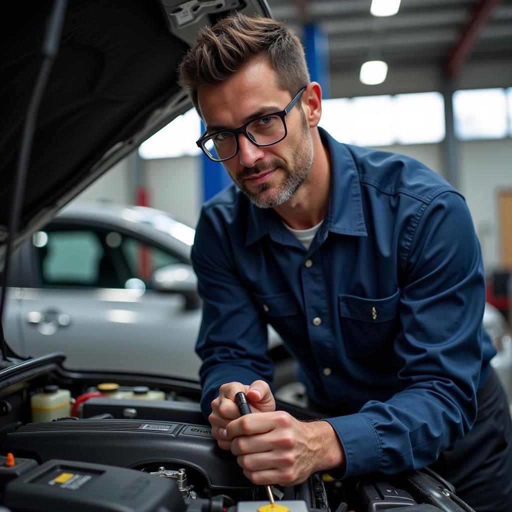 ASE Master Technician Working on Car Engine