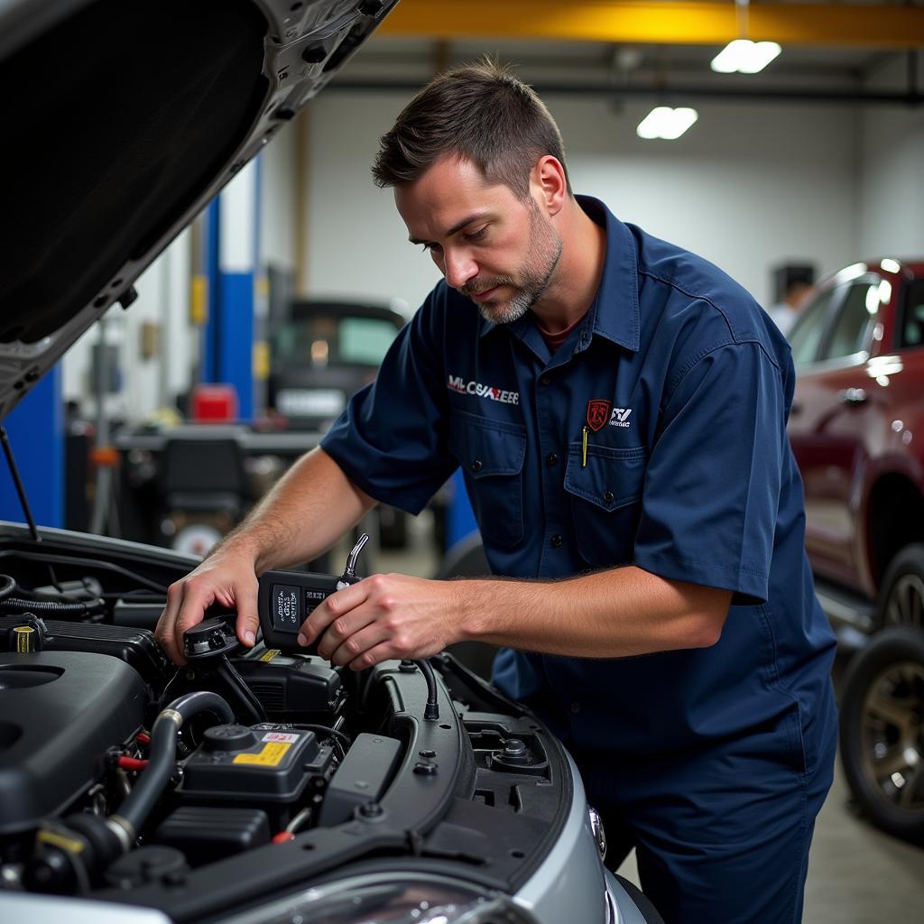 ASE Master Technician Performing Engine Diagnostics