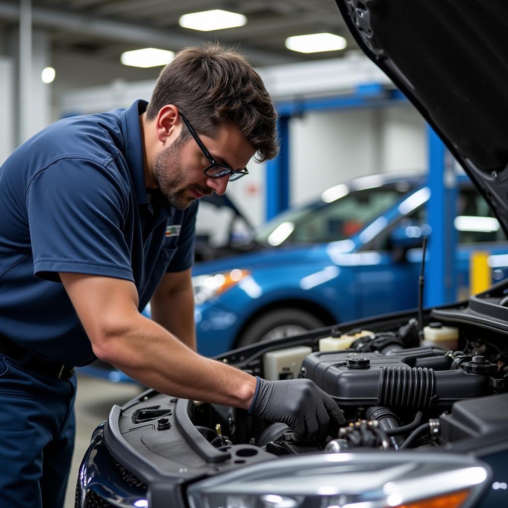 ASE Certified Mechanic Working on a Car Engine