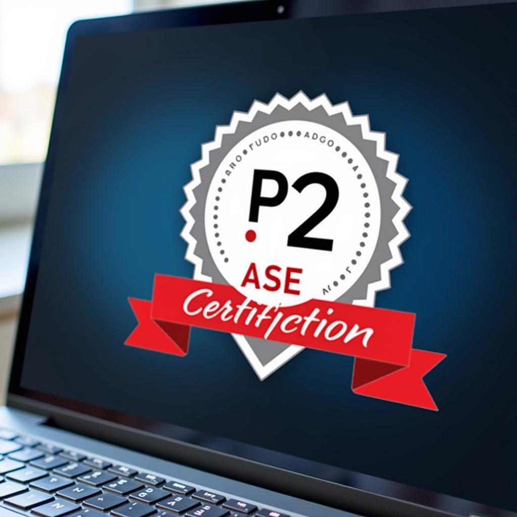 ASE P2 Certification Logo on Computer Screen