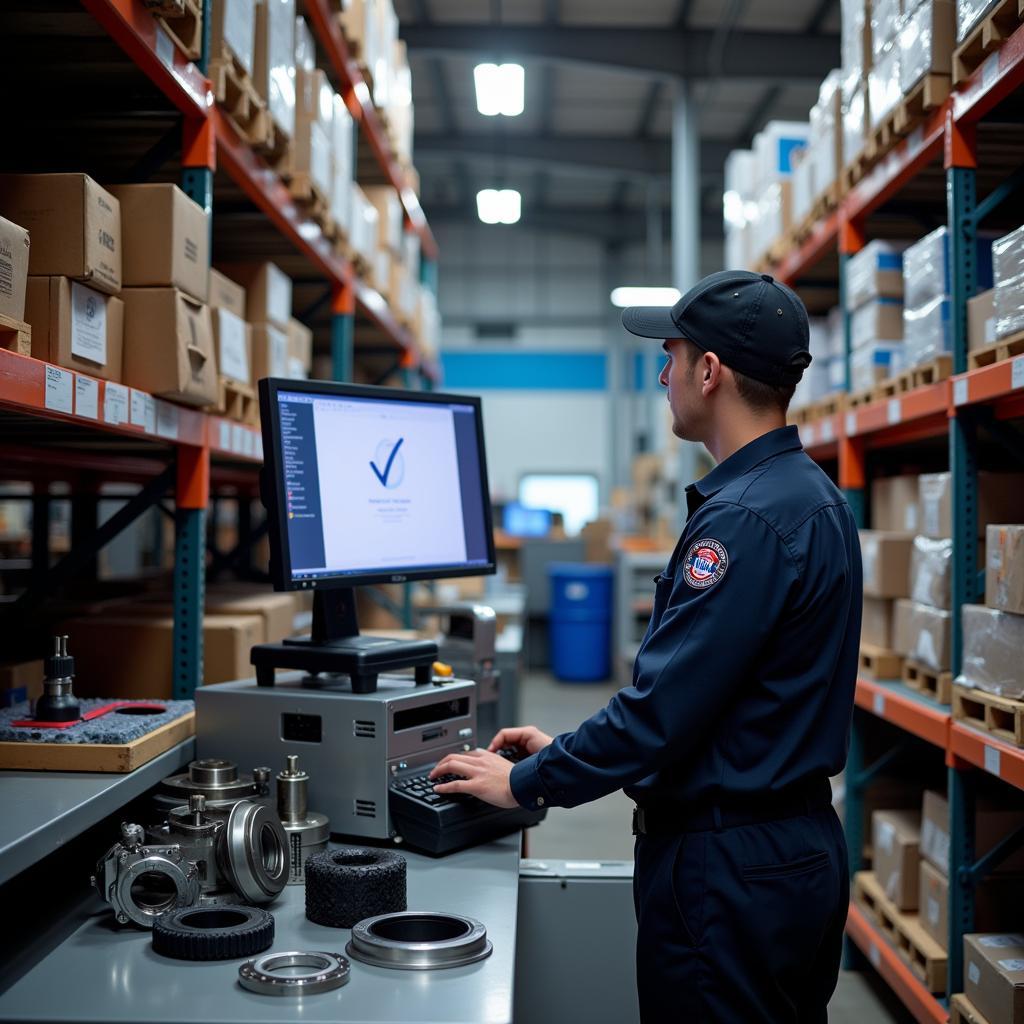 ASE Parts Specialist Working in a Warehouse