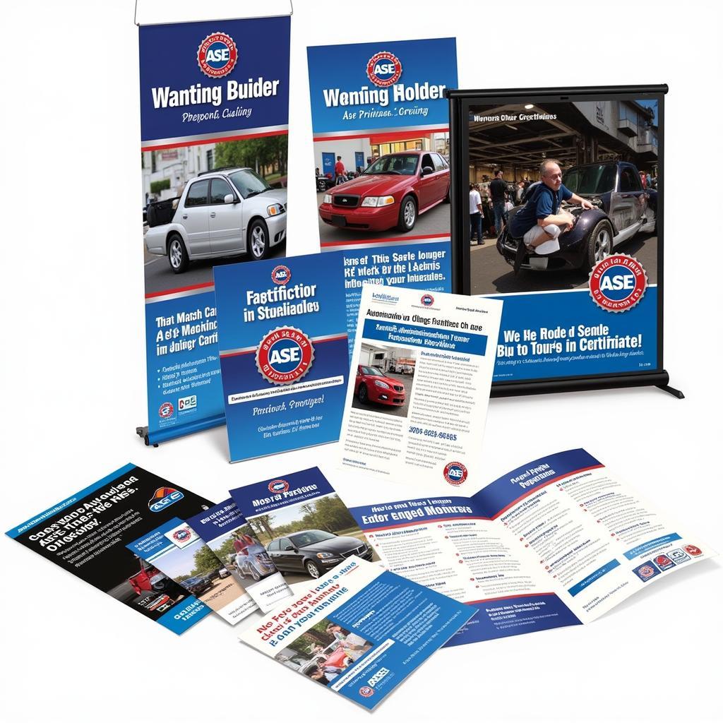 ASE Print Marketing Materials: A variety of ASE-branded marketing materials.