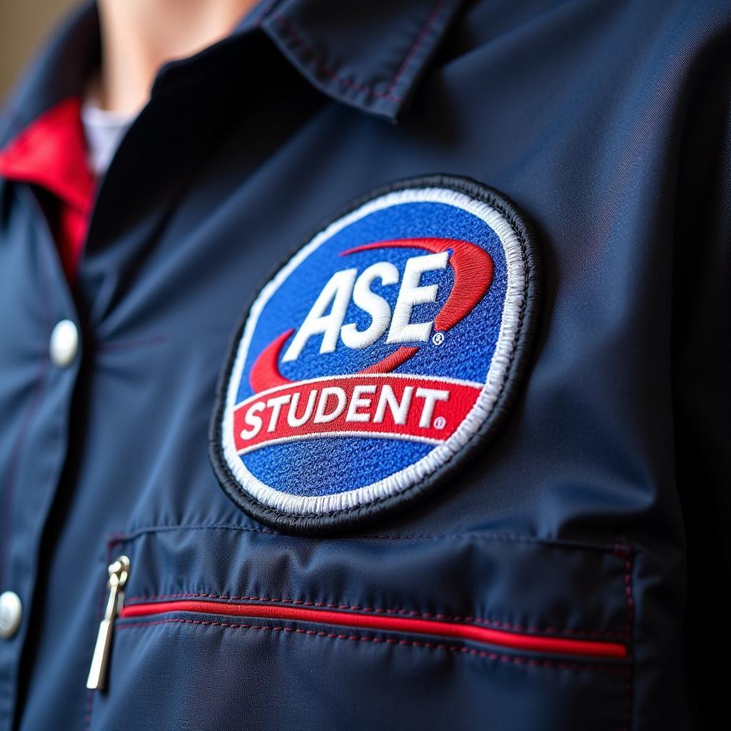 Close-up view of an ASE student patch, showcasing the details and design.