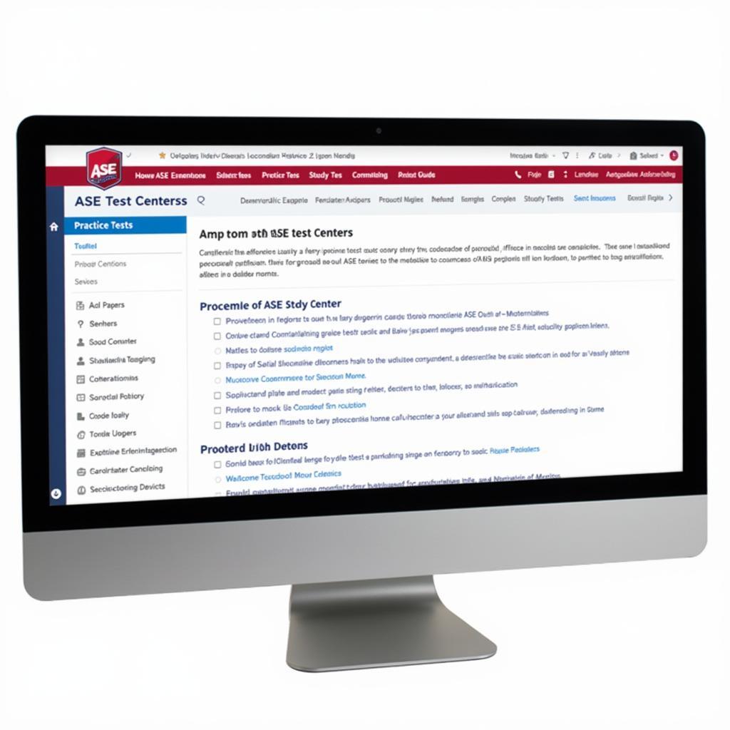 Computer Screen Displaying ASE Test Center Resources