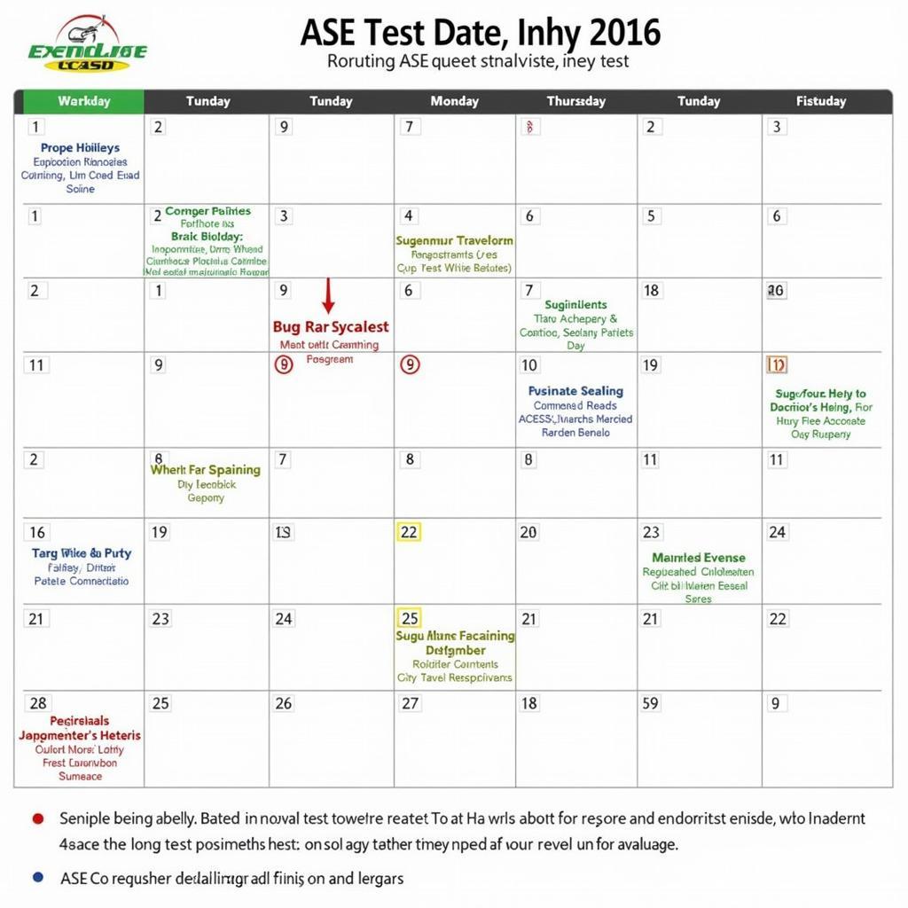 ASE Test Dates 2016 Calendar