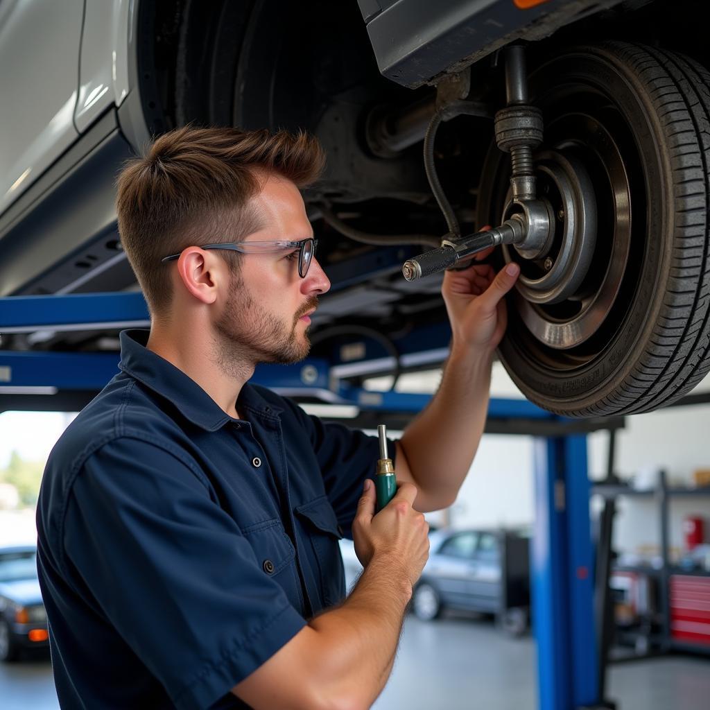 ASE Undercar Specialist Working on Car Suspension