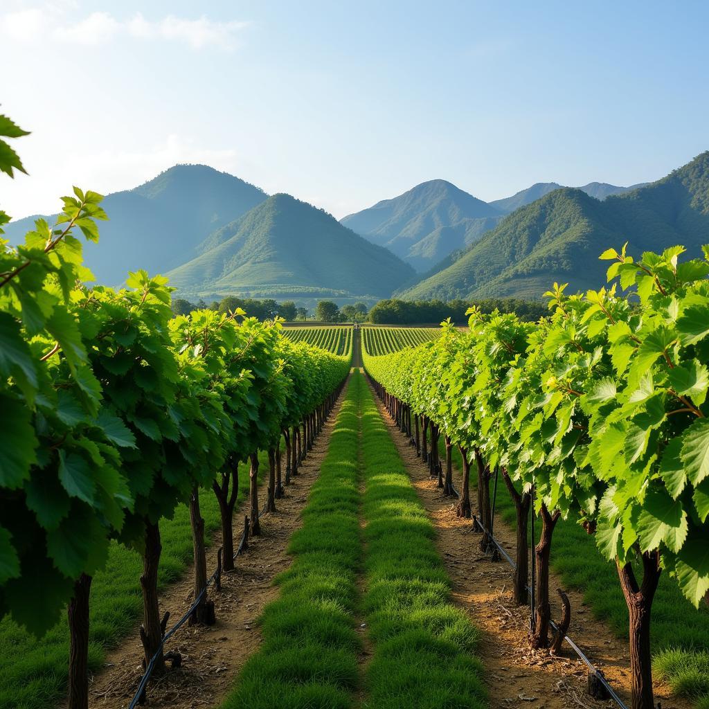 Vineyard in Southeast Asia with Lush Green Vines