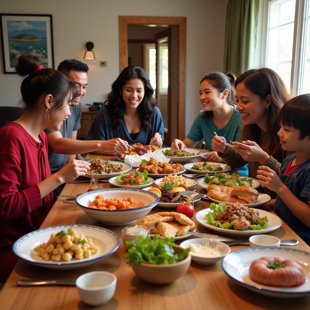 A family enjoying a traditional ASEA meal together