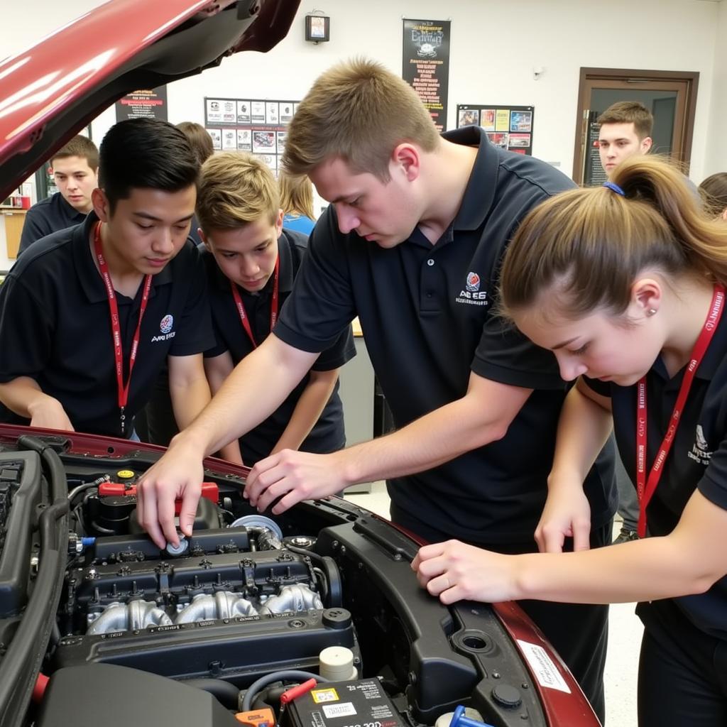 ASEA Local 52 College Students Working on a Car Engine