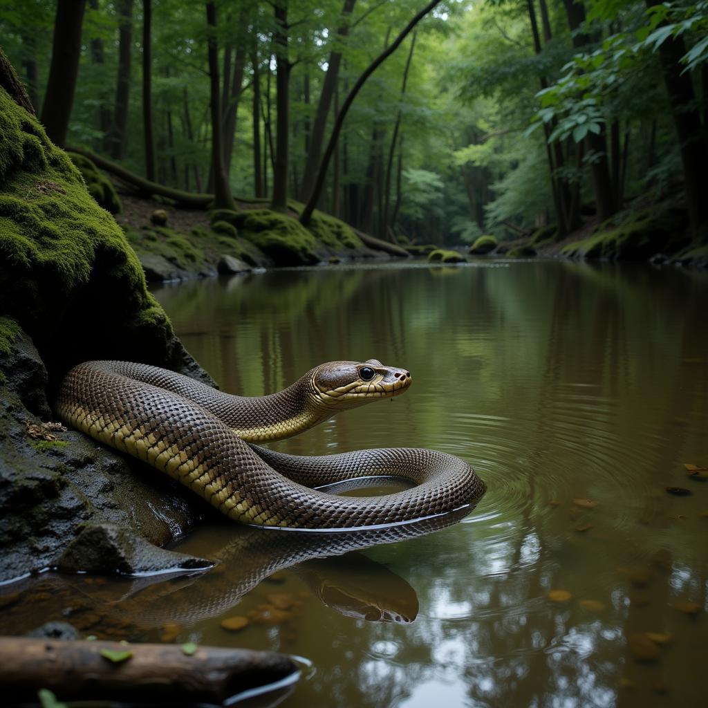 Reticulated Python near Water Source