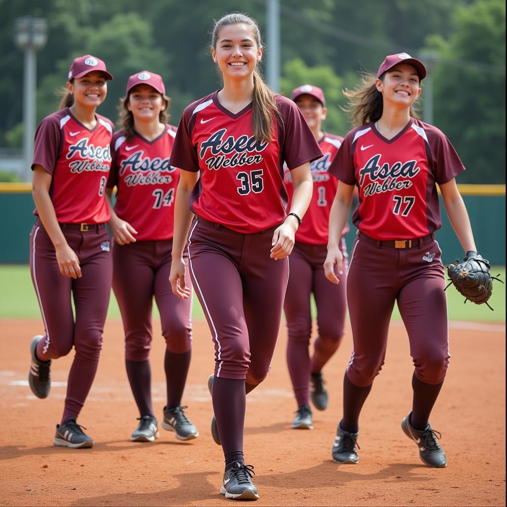 Southeast Asian softball team with "Asea Webber" on their jerseys.