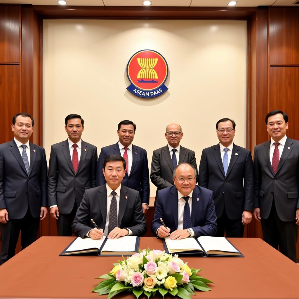 ASEAN officials signing the 9th Package agreement during a formal ceremony