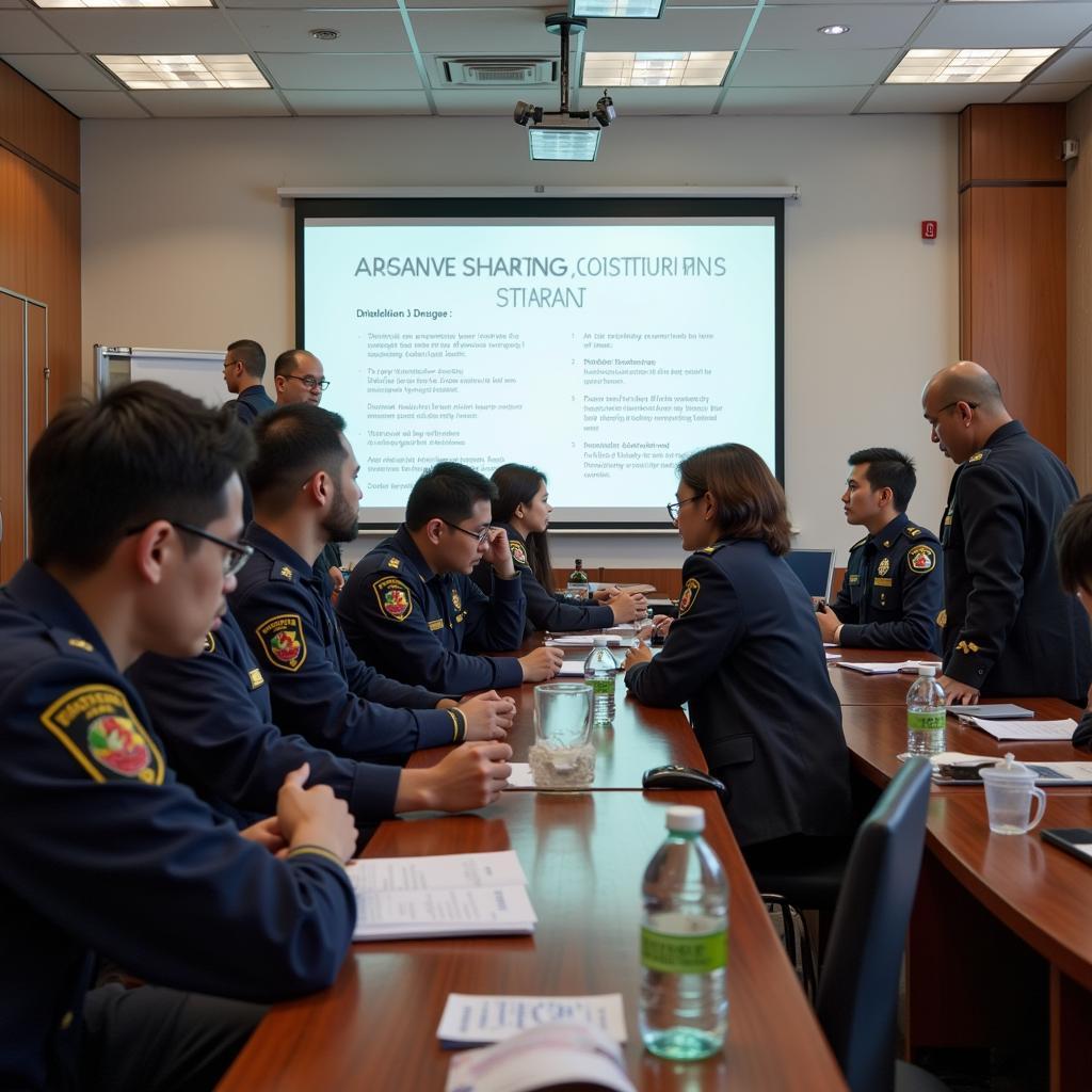 Law enforcement officials participate in a training session on anti-corruption techniques.