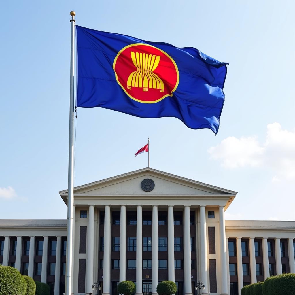 ASEAN Banner flying high above a government building