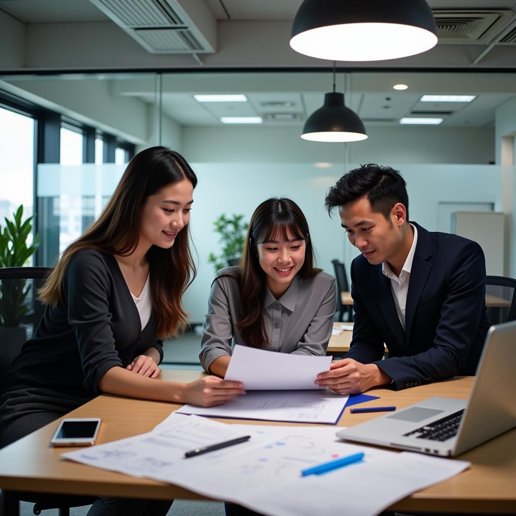 ASEAN Business Meeting: Professionals collaborating on a project.