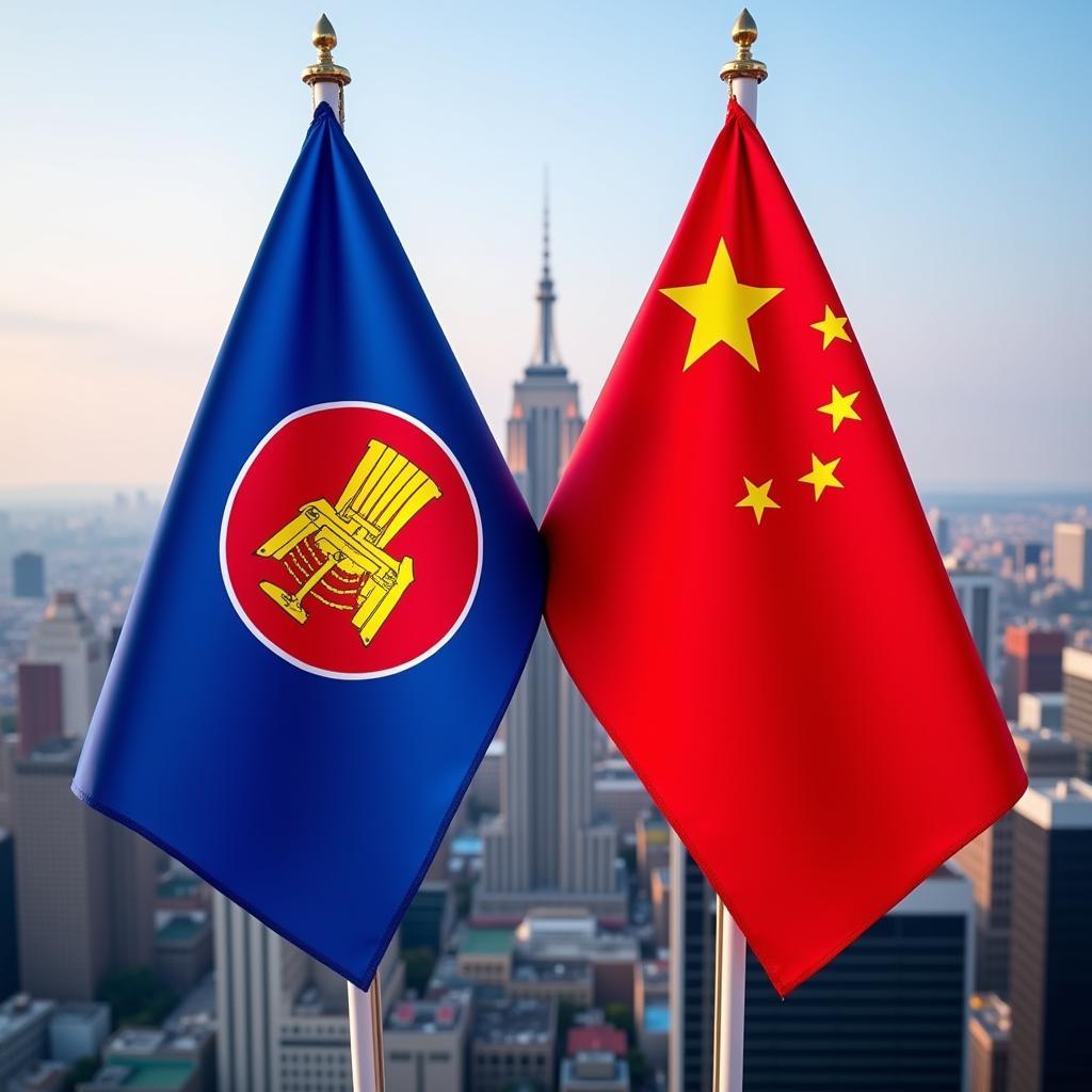 Image of ASEAN and Chinese flags side by side symbolizing future collaboration