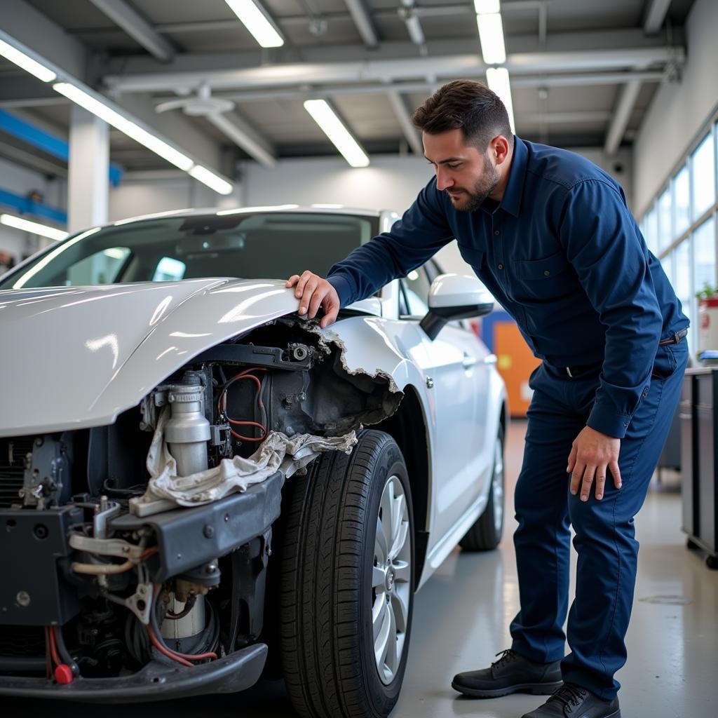 ASEAN Collision Estimator Inspecting a Damaged Vehicle