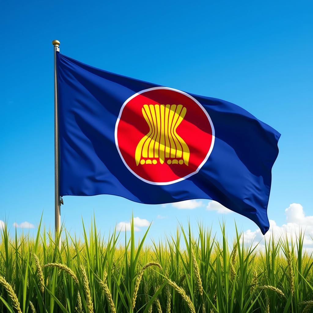 ASEAN Flag Waving Against a Blue Sky