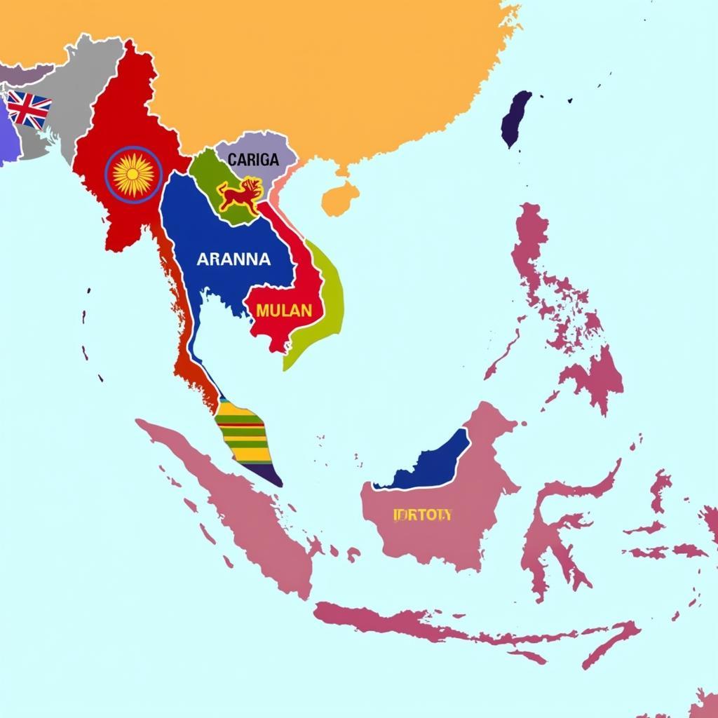 A map of Southeast Asia highlighting the member states of ASEAN and their respective flags.