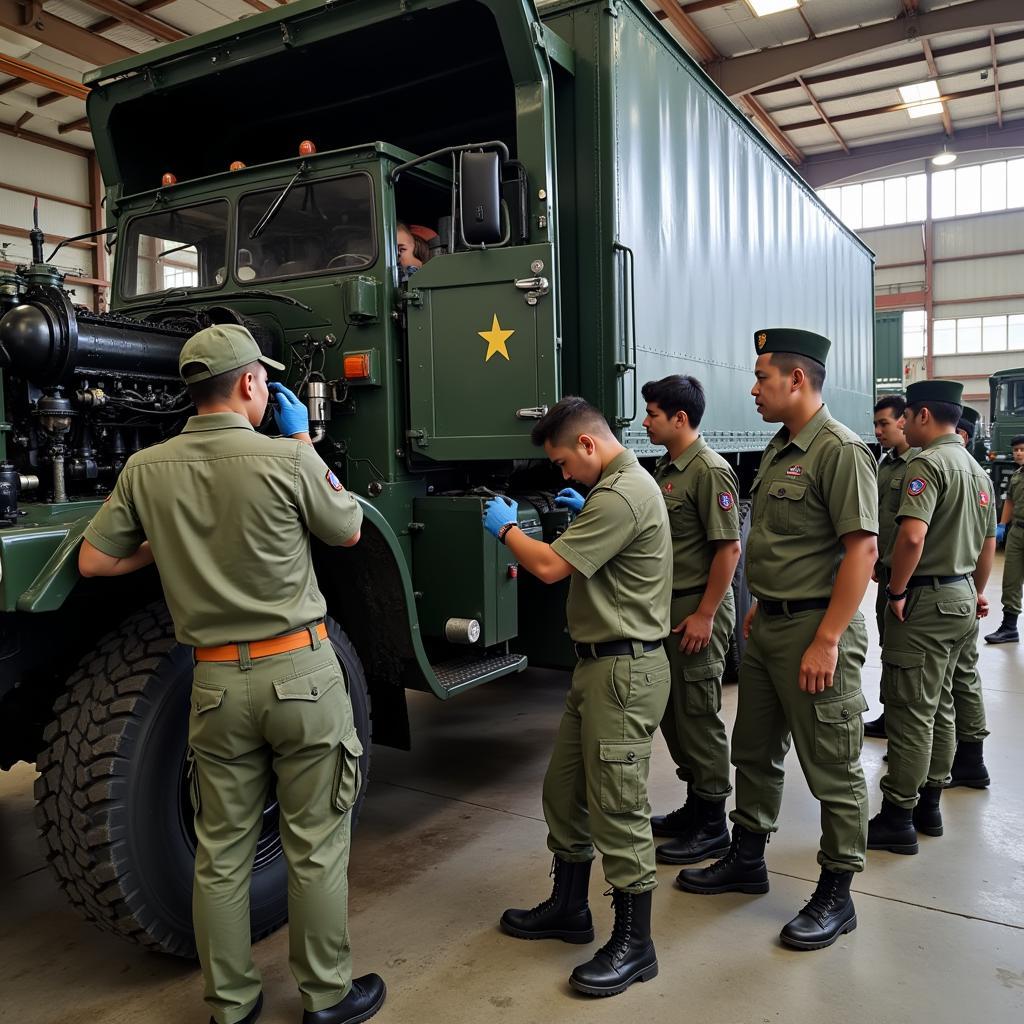 ASEAN Military Mechanics Repairing a Truck