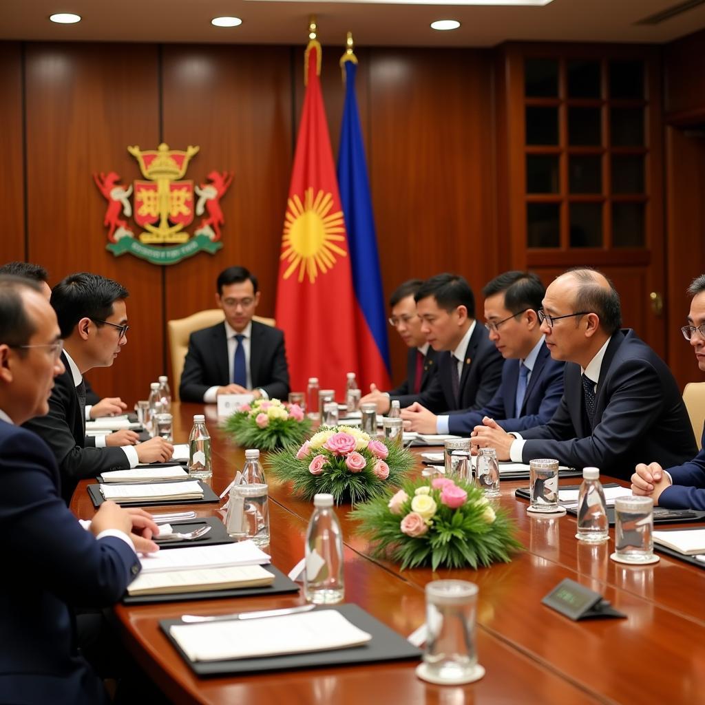 ASEAN Political Dialogue:  An image depicting a meeting of ASEAN leaders engaging in discussions and negotiations.