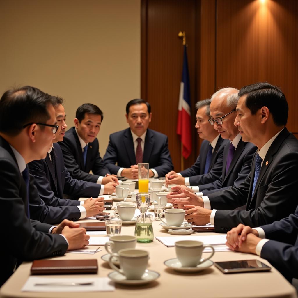 ASEAN leaders engage in diplomatic discussions during a presidential breakfast.