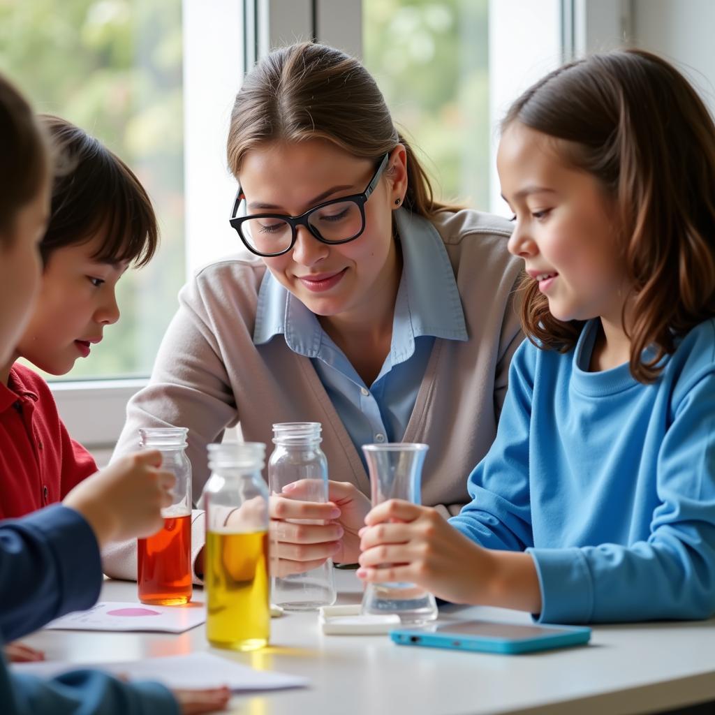 Teacher Mentoring Students on a Science Project