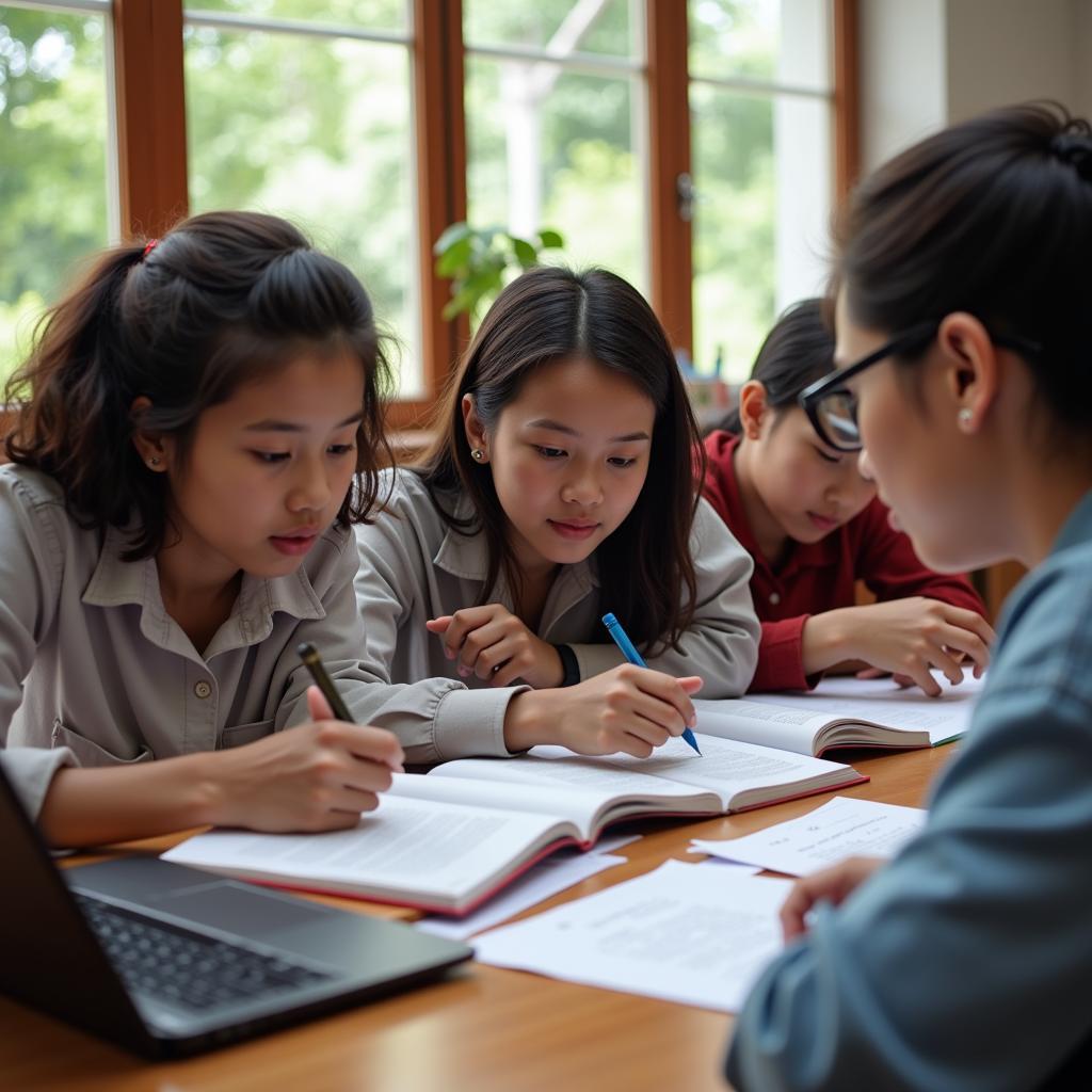 ASEAN students diligently preparing for their upcoming exams with practice tests and study materials.