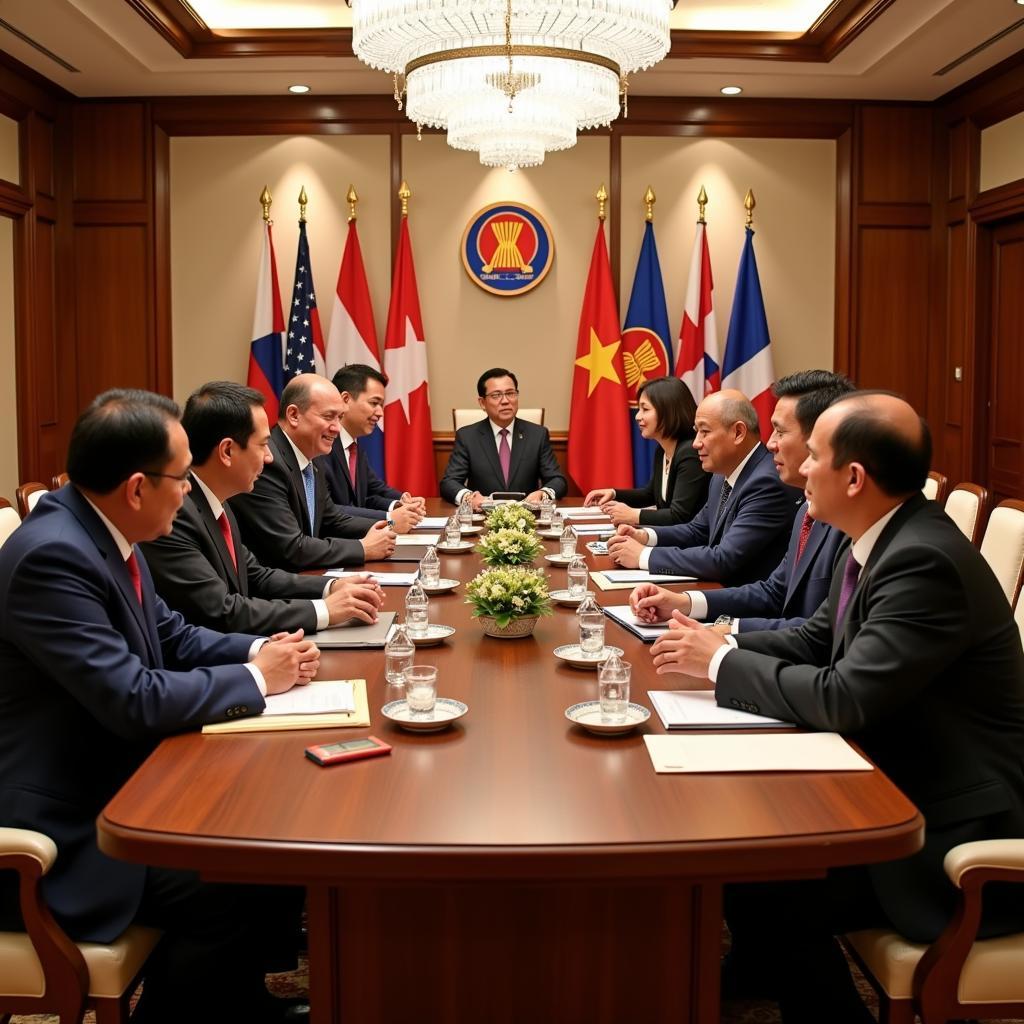 ASEAN leaders meeting at a summit discussing regional cooperation and development.