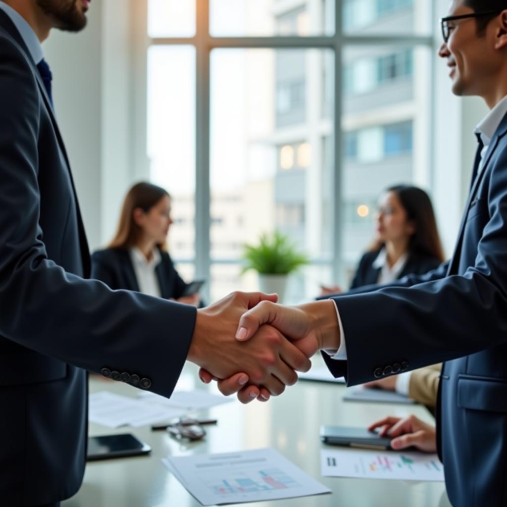 ASEAN-Taiwan Business Partnership - Professionals shaking hands during a business meeting, symbolizing the growing economic ties between Taiwan and Southeast Asia.