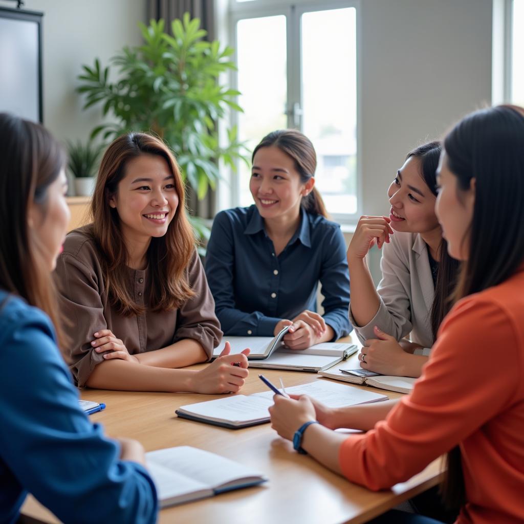 A group of ASEAN teachers participating in a workshop or conference.