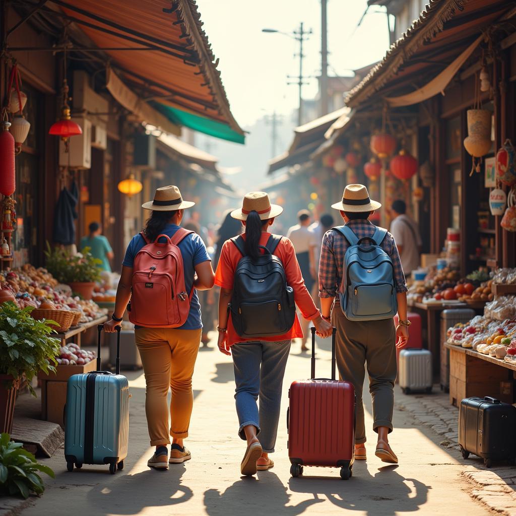 Travelers exploring Southeast Asia with their Luggage