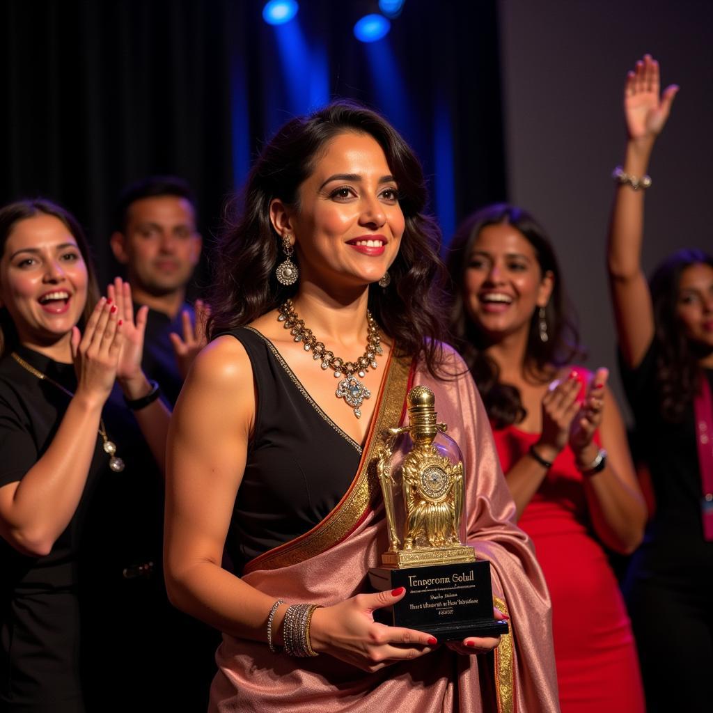 Asees Kaur receiving a music award