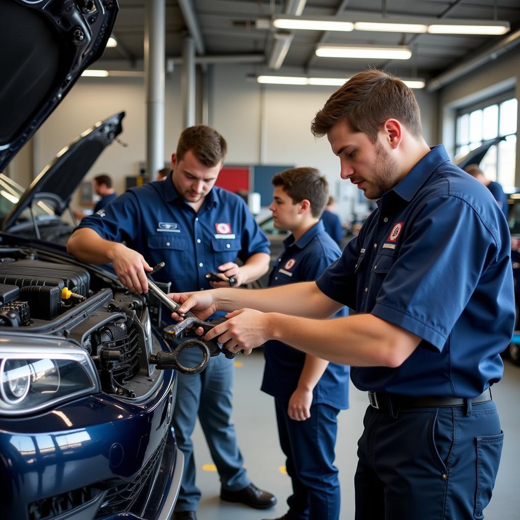 Automotive Students Working in a Training Facility