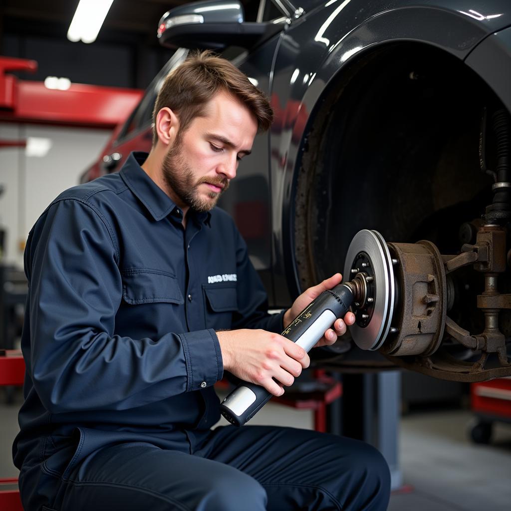 Automotive Technician Working on Brakes