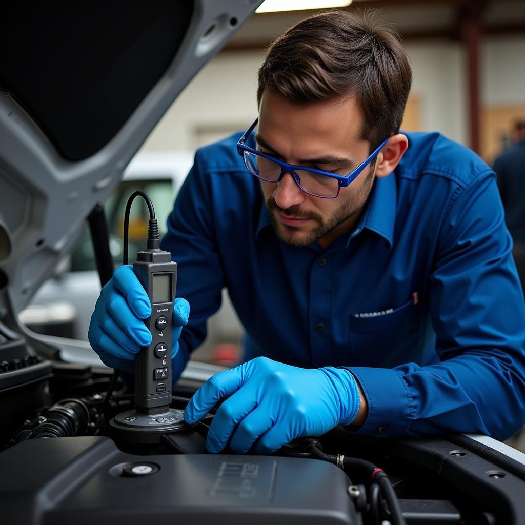 Automotive Technician Working on a Hybrid Vehicle